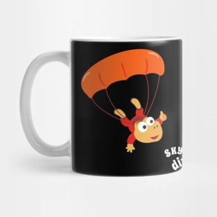 cartoon illustration of skydiving with litlle dinosaur Mug